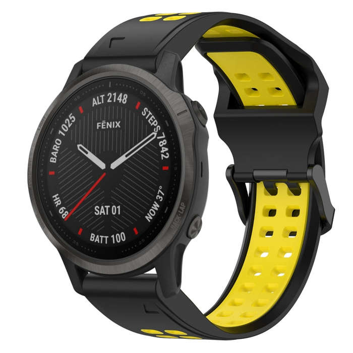 For Garmin Fenix 6S Two Color Reverse Buckle 20mm Silicone Watch Band(Black+Yellow)