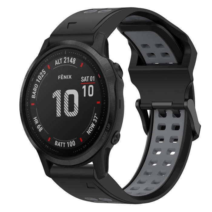 For Garmin Fenix 6S Pro Two Color Reverse Buckle 20mm Silicone Watch Band(Black+Grey)