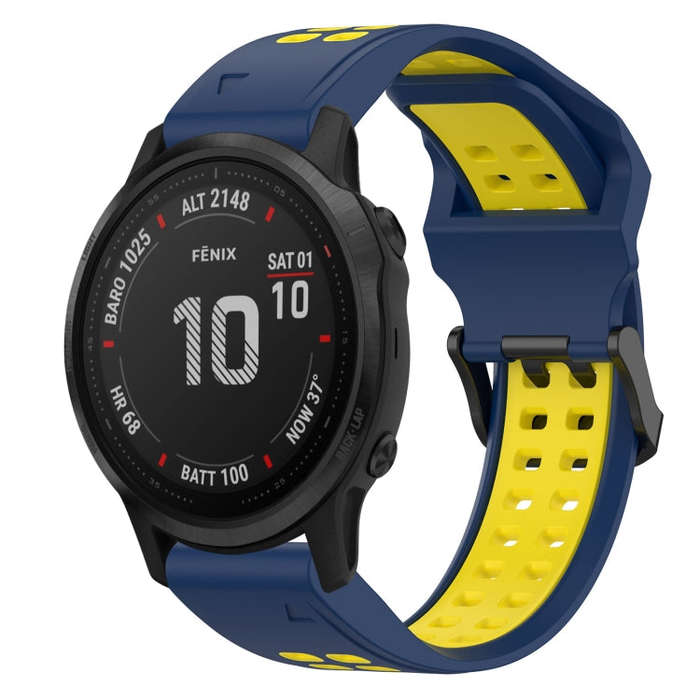 For Garmin Fenix 6S Pro Two Color Reverse Buckle 20mm Silicone Watch Band(Blue+Yellow)