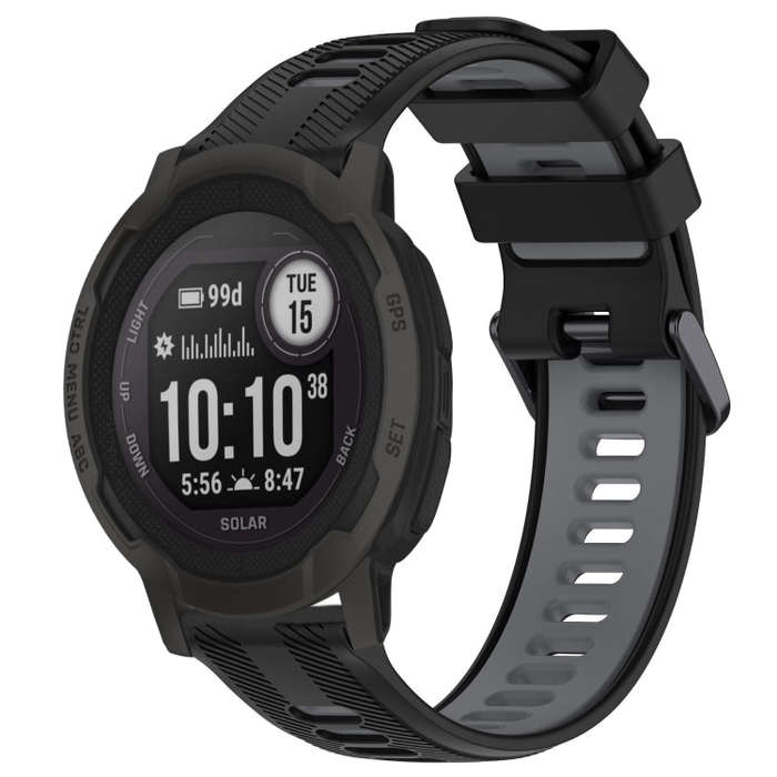 For Garmin Instinct 2 Solar Sports Two-Color Silicone Watch Band(Black+Grey)