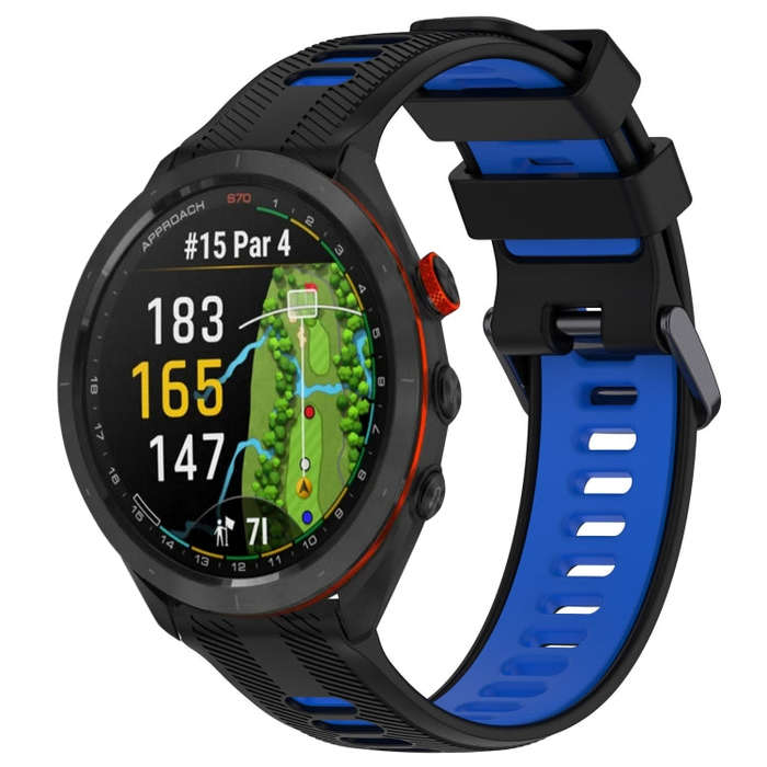 For Garmin Approach S70 47mm Sports Two-Color Silicone Watch Band(Black+Blue)