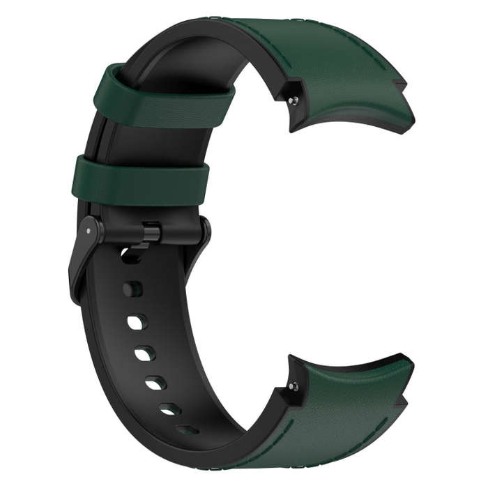 For Samsung Galaxy Watch 6 Classic Silicone Leather Black Buckle Watch Band, Size:S(Olive Green)