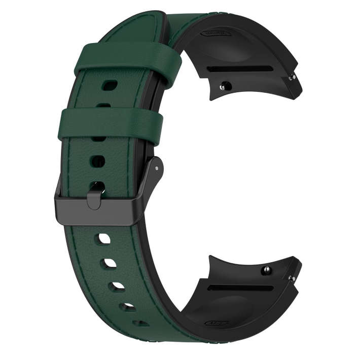 For Samsung Galaxy Watch 6 Classic Silicone Leather Black Buckle Watch Band, Size:S(Olive Green)