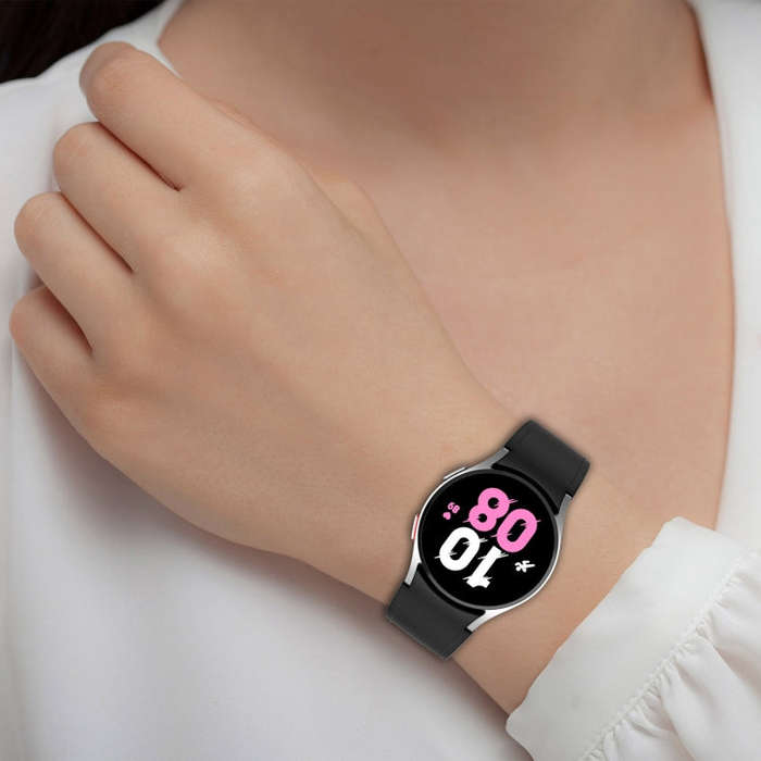 For Samsung Galaxy Watch 6 Silicone Leather Black Buckle Watch Band, Size:S(White)