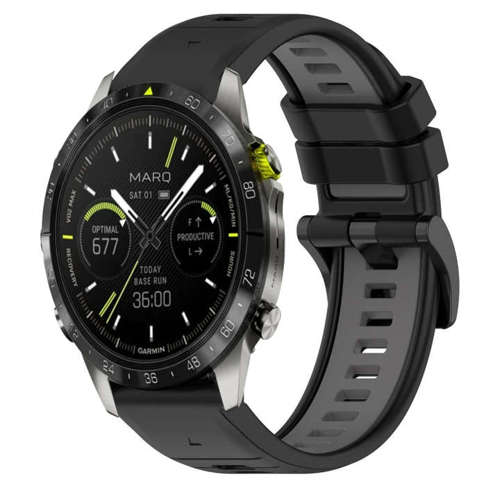 For Garmin MARQ Athlete Gen 2 Sports Two-Color 22mm Silicone Watch Band(Black+Grey)