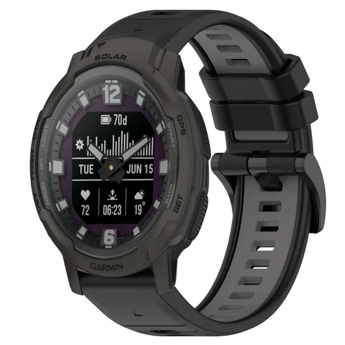 For Garmin Instinct Crossover Solar Sports Two-Color 22mm Silicone Watch Band(Black+Grey)