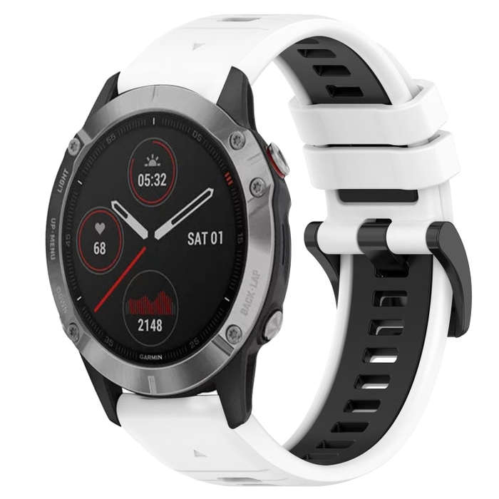 For Garmin Fenix 6 GPS Sports Two-Color 22mm Silicone Watch Band(White+Black)