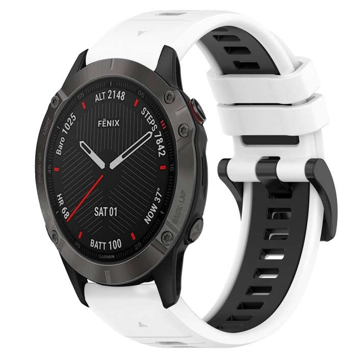 For Garmin Fenix 6 Sapphire GPS Sports Two-Color 22mm Silicone Watch Band(White+Black)