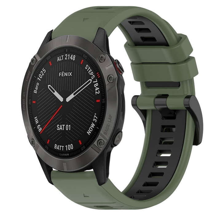 For Garmin Fenix 6 Sapphire GPS Sports Two-Color 22mm Silicone Watch Band(Olive Green+Black)