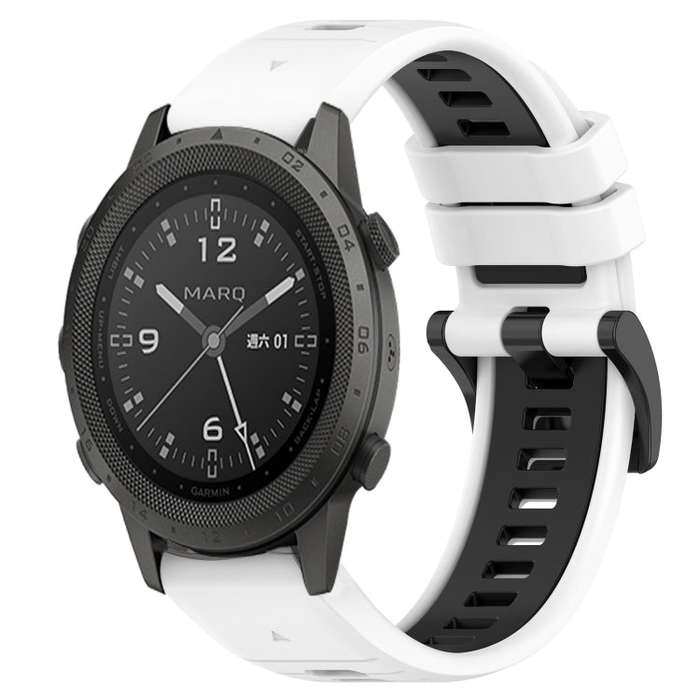 For Garmin MARQ Commander Sports Two-Color 22mm Silicone Watch Band(White+Black)