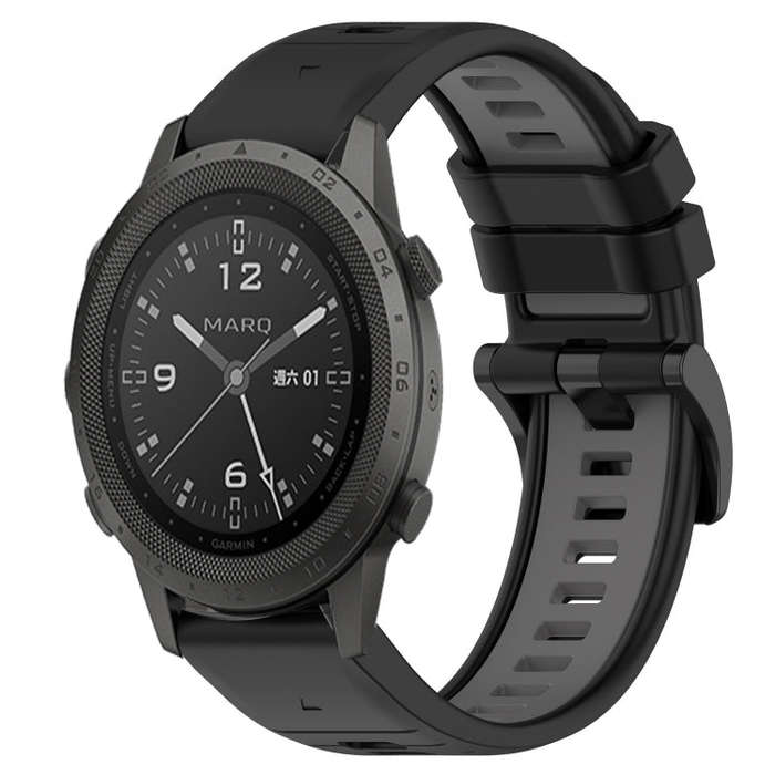 For Garmin MARQ Commander Sports Two-Color 22mm Silicone Watch Band(Black+Grey)