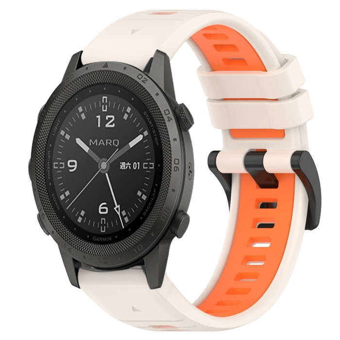 For Garmin MARQ Commander Sports Two-Color 22mm Silicone Watch Band(Starlight+Orange)