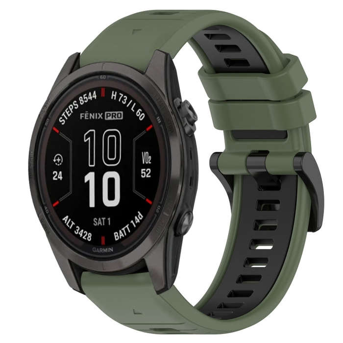 For Garmin Fenix 7S Sports Two-Color 20mm Silicone Watch Band(Olive Green+Black)