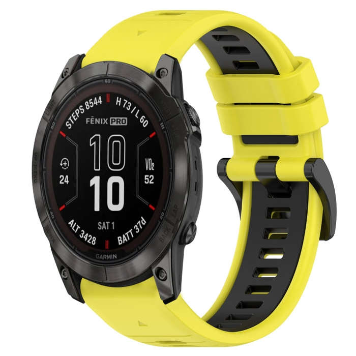 For Garmin Fenix 7X Pro 51mm Sports Two-Color 26mm Silicone Watch Band(Yellow+Black)