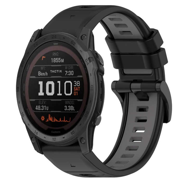 For Garmin Tactix 7 Pro Sports Two-Color 26mm Silicone Watch Band(Black+Grey)