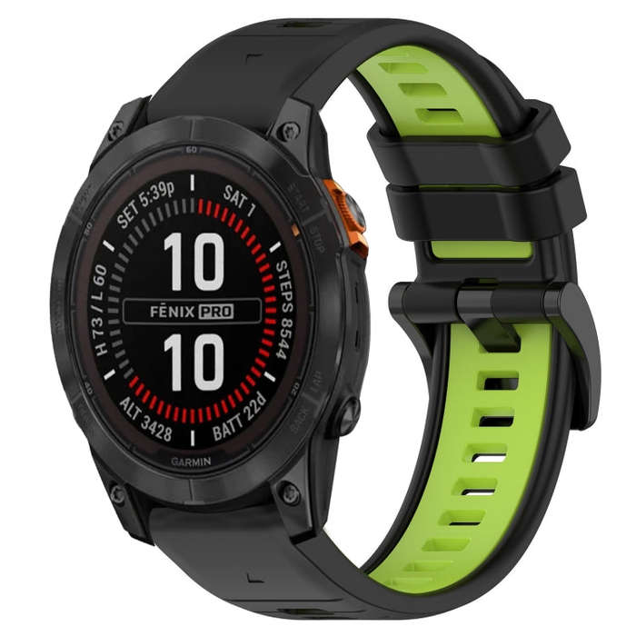 For Garmin Fenix 7X Solar Sports Two-Color 26mm Silicone Watch Band(Black+Lime Green)