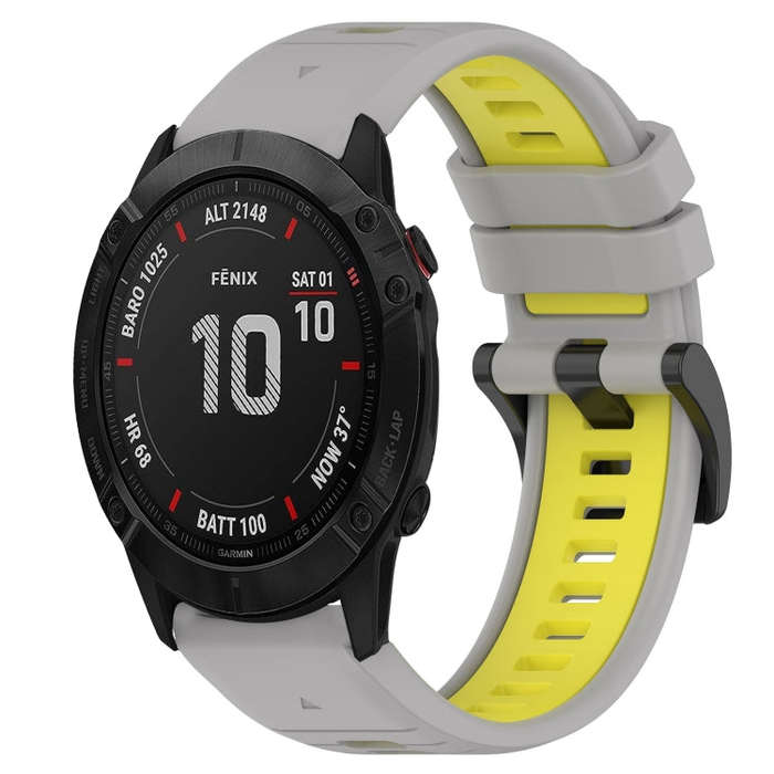 For Garmin Fenix 6X Sapphire Sports Two-Color 26mm Silicone Watch Band(Grey+Yellow)
