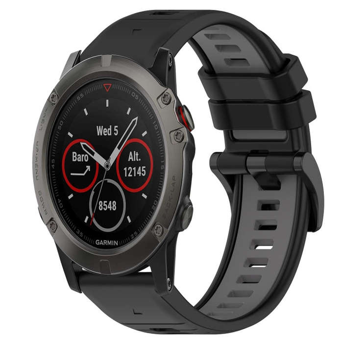 For Garmin Fenix 5X Sapphire Sports Two-Color 26mm Silicone Watch Band(Black+Grey)
