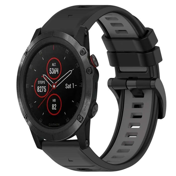 For Garmin Fenix 5X Plus Sports Two-Color 26mm Silicone Watch Band(Black+Grey)