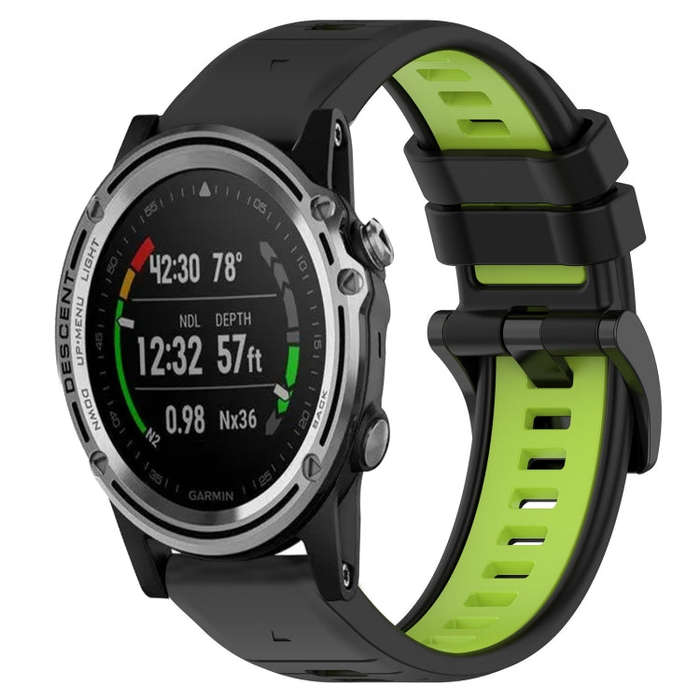 For Garmin Descent MK 1 Sports Two-Color 26mm Silicone Watch Band(Black+Lime Green)