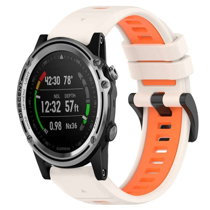 For Garmin Descent MK 1 Sports Two-Color 26mm Silicone Watch Band(Starlight+Orange)