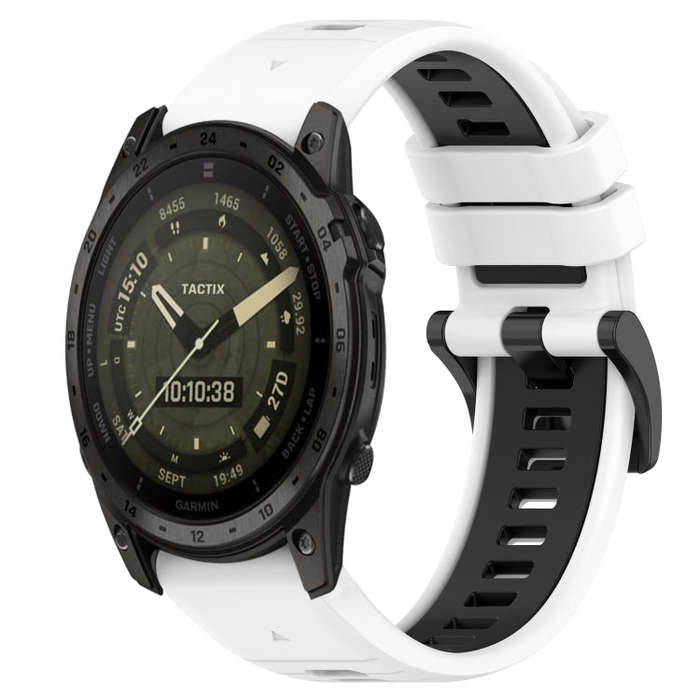 For Garmin Tactix 7 AMOLED Sports Two-Color 26mm Silicone Watch Band(White+Black)