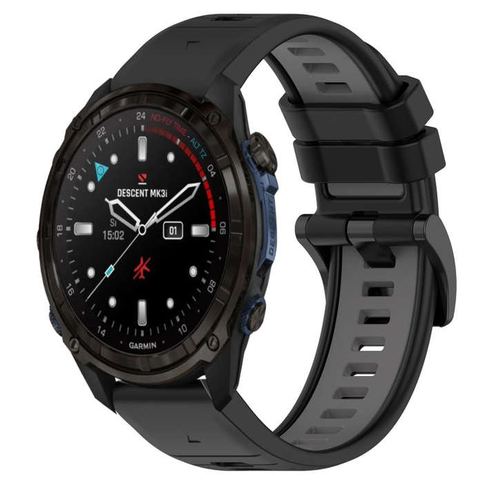 For Garmin Descent Mk3i 51mm Sports Two-Color 26mm Silicone Watch Band(Black+Grey)