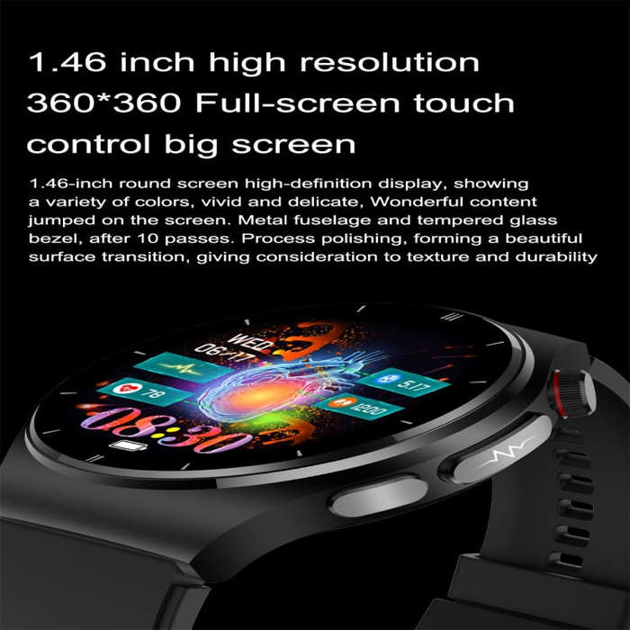 ET340 1.46 inch Color Screen Smart Silicone Strap Watch,Support Blood Oxygen / Blood Glucose / Ur...