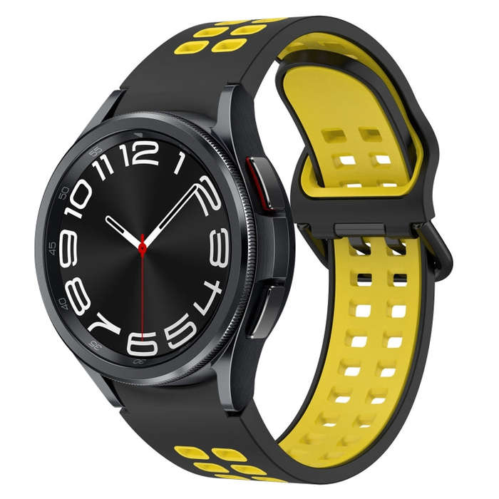 For Samsung Galaxy Watch 6 Classic 43mm Two-Color Breathable Silicone Watch Band(Black + Yellow)