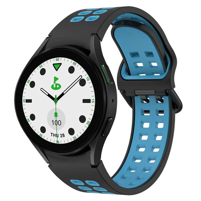 For Samsung Galaxy watch 5 Golf Edition Two-Color Breathable Silicone Watch Band(Black + Blue)