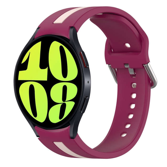 For Samsung Galaxy Watch 6 44mm Two-Color Silicone Watch Band(Wine Red+Pink)