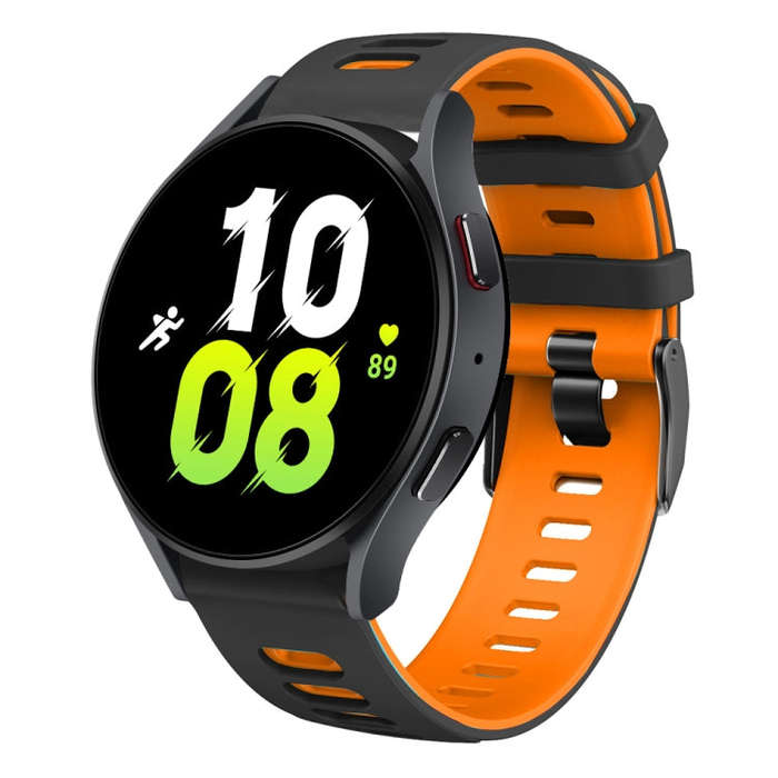 For Samsung Galaxy Watch 5  44mm 20mm Two-color Silicone Watch Band(Black + Orange)