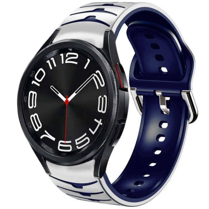 For Samsung Galaxy Watch 6 Classic 43mm Curved Texture Silicone Watch Band(White+Blue)