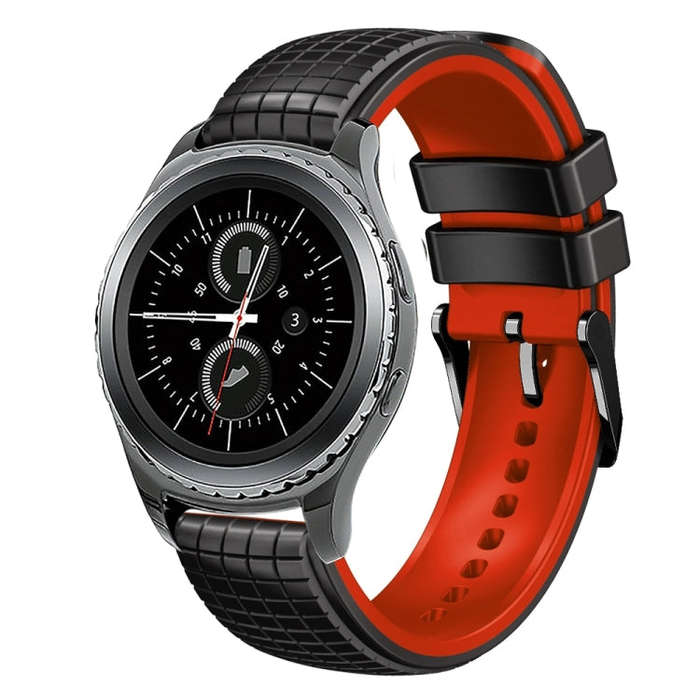 For Samsung Watch Gear S2 Classic 20mm Mesh Two Color Silicone Watch Band(Black Red)