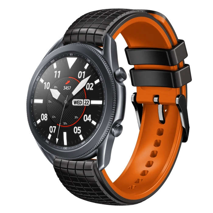 For Samsung Galaxy Watch3 45mm 22mm Mesh Two Color Silicone Watch Band(Orange Black)