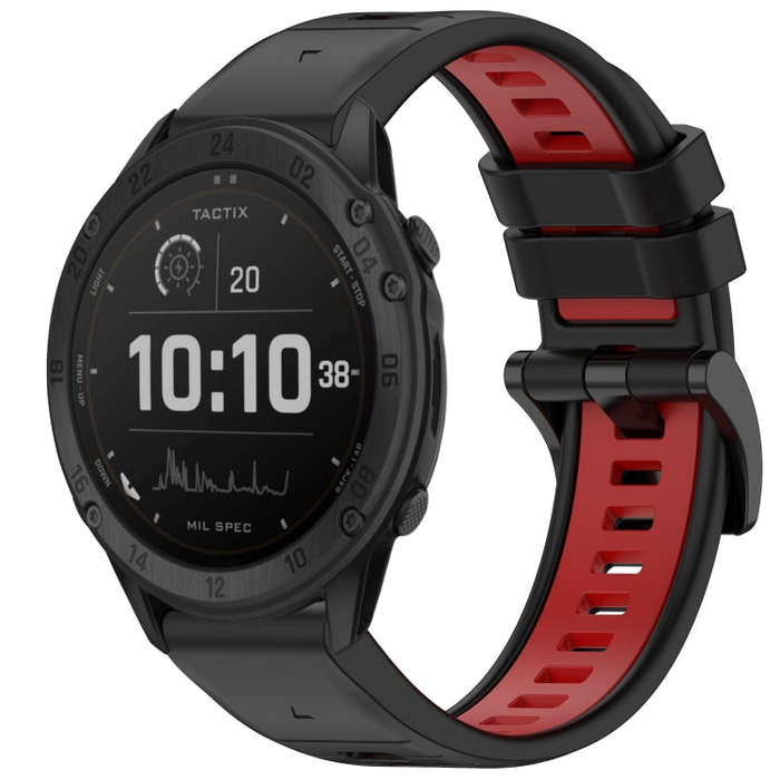 For Garmin Tactix Delta Sports Two-Color Quick Release Silicone Watch Band(Black+Red)