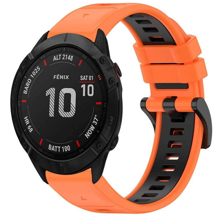 For Garmin Fenix 6X Pro Sports Two-Color Quick Release Silicone Watch Band(Orange+Black)