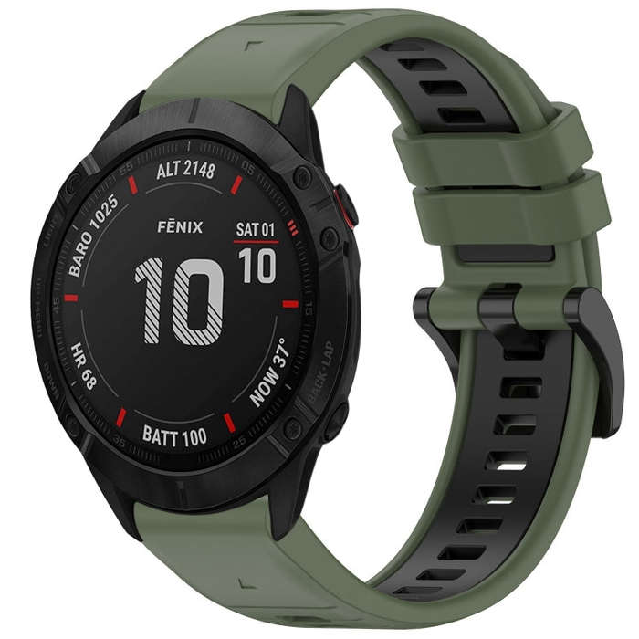 For Garmin Fenix 6X Pro Sports Two-Color Quick Release Silicone Watch Band(Olive Green+Black)