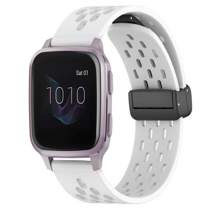 For Garmin Venu SQ 20mm Folding Magnetic Clasp Silicone Watch Band(White)