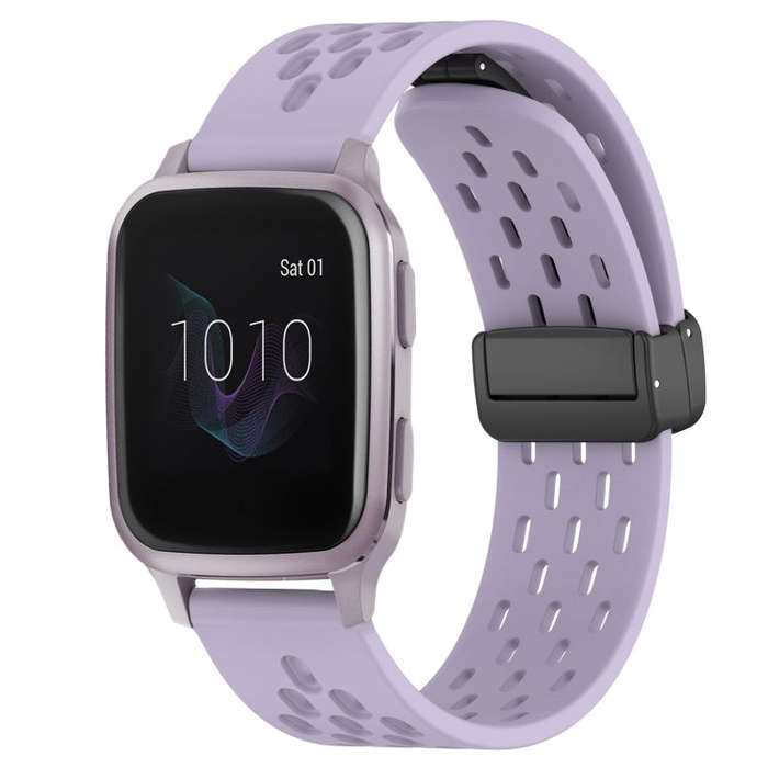 For Garmin Venu SQ 20mm Folding Magnetic Clasp Silicone Watch Band(Purple)