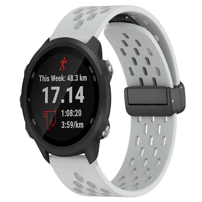 For Garmin Forerunner 245 Music 20mm Folding Magnetic Clasp Silicone Watch Band(Light Grey)