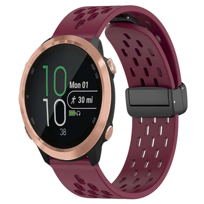 For Garmin Forerunner 645 20mm Folding Magnetic Clasp Silicone Watch Band(Wine Red)