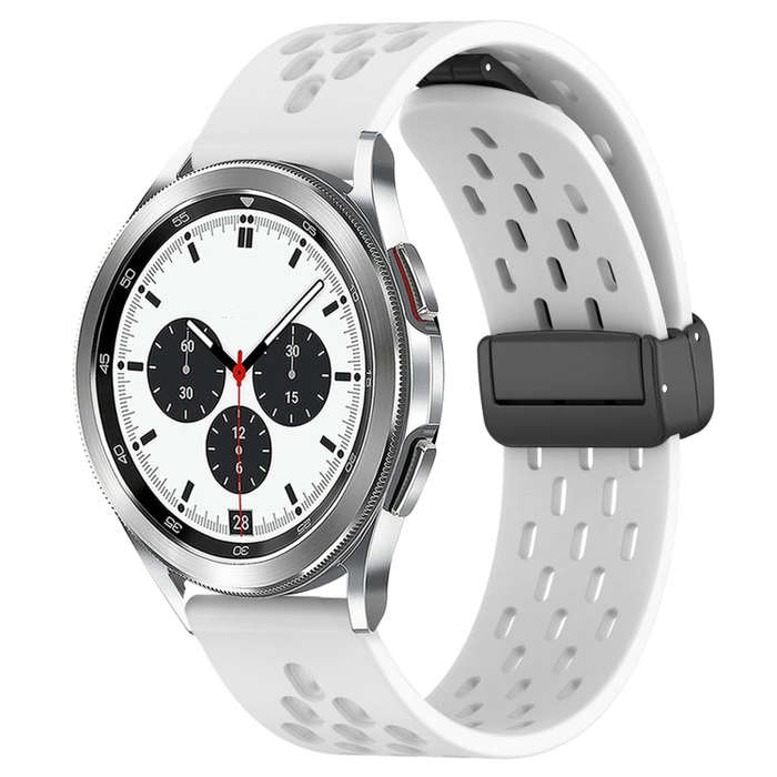 For Samsung  Galaxy Watch 4 Classic 42mm 20mm Folding Magnetic Clasp Silicone Watch Band(White)