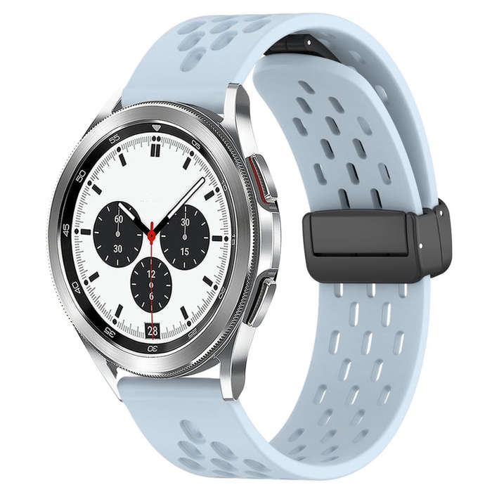 For Samsung  Galaxy Watch 4 Classic 42mm 20mm Folding Magnetic Clasp Silicone Watch Band(Light Blue)