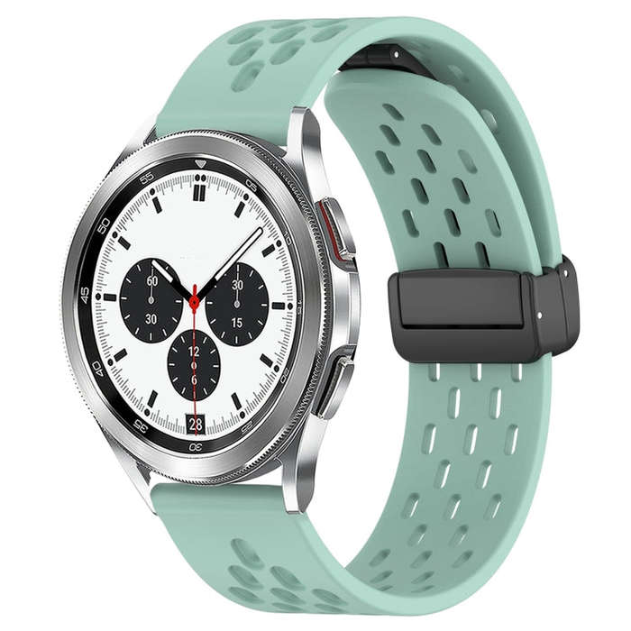 For Samsung  Galaxy Watch 4 Classic 42mm 20mm Folding Magnetic Clasp Silicone Watch Band(Teal)