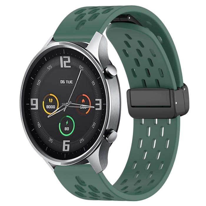 For Xiaomi MI Watch Color 22mm Folding Magnetic Clasp Silicone Watch Band(Dark Green)