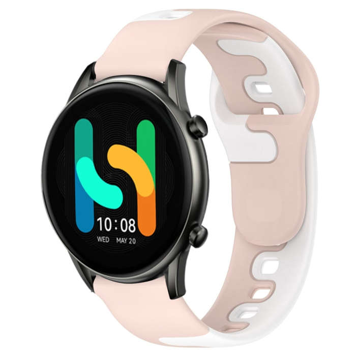 For Xiaomi Haylou RT2 LS10 22mm Double Color Silicone Watch Band(Pink+White)
