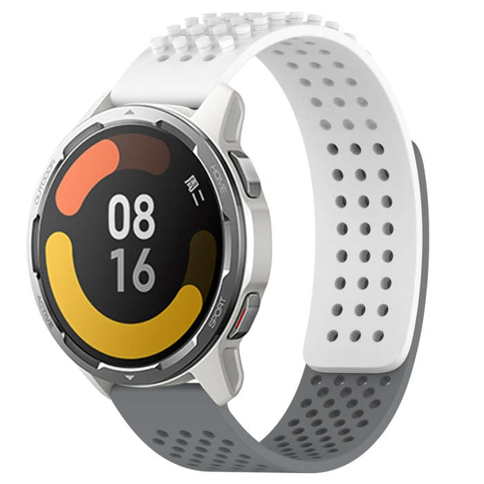 For Xiaomi MI Watch Color 2 22mm Holes Breathable 3D Dots Silicone Watch Band(White+Grey)