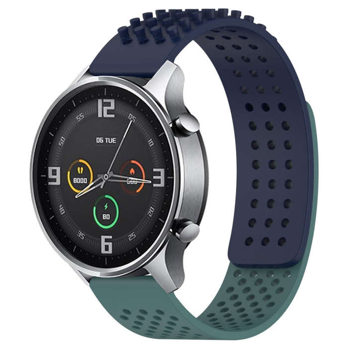For Xiaomi MI Watch Color 22mm Holes Breathable 3D Dots Silicone Watch Band(Midnight Blue+Olive G...