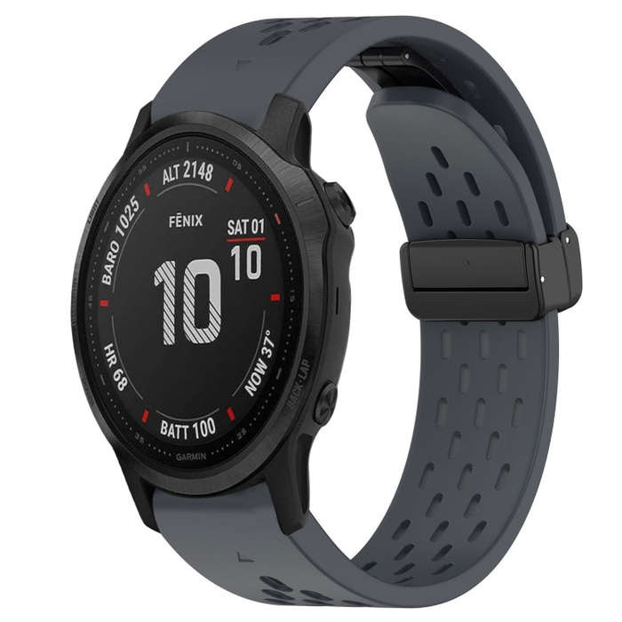For Garmin Fenix 6S Hole Folding Buckle 20mm Silicone Watch Band(Dark Gray)